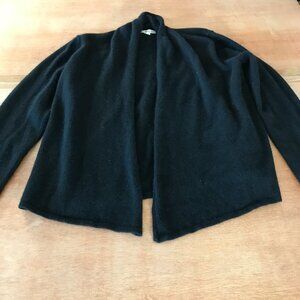 Pria Sweater Women L Black Open Front Lambswool Angora Long Sleeve Stretch 17586